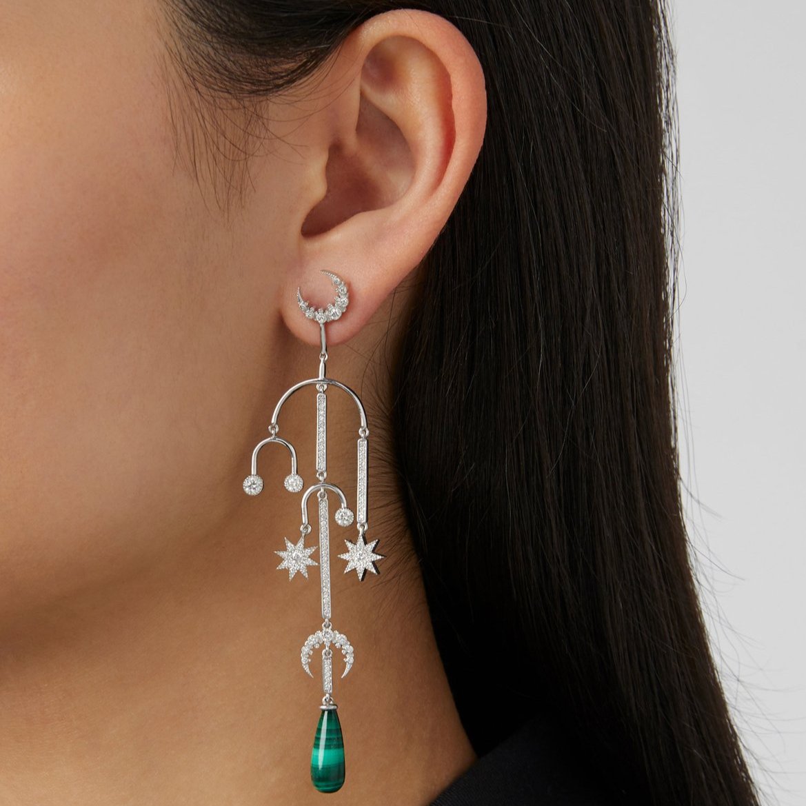 Mobile Moon Stud Earring in 18K Gold & Diamonds — Colette Jewelry