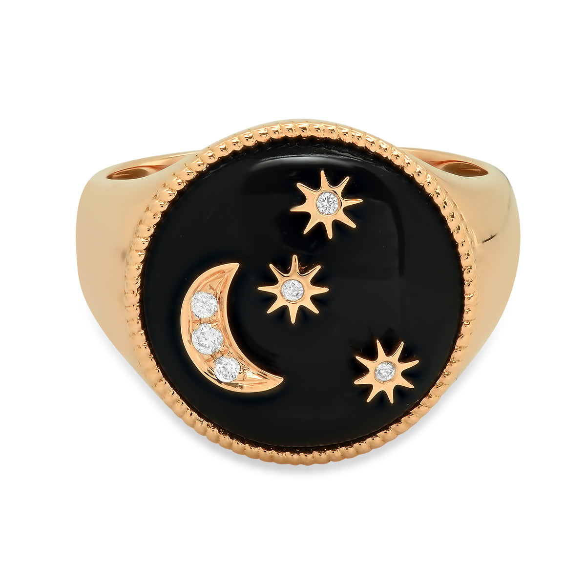 Moon and Stars Signet Ring & Studs in 18K Gold with diamond — Colette Jewelry