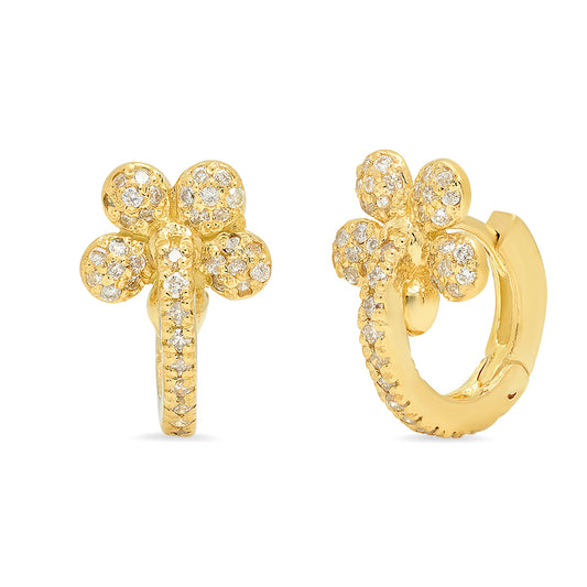 Mini Petite Flower Huggies | 18K Gold Diamond Earrings | Colette Jewelry