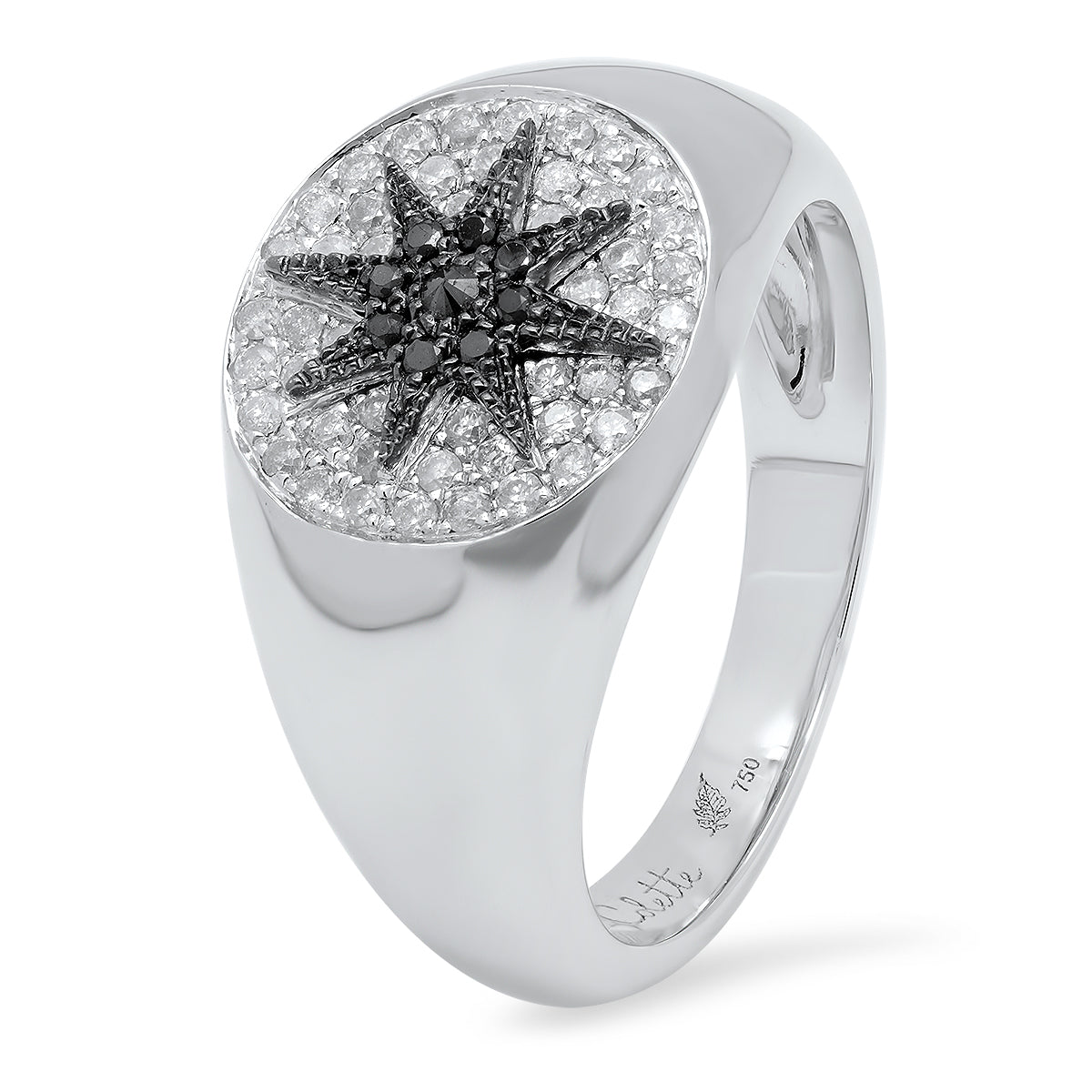 Glow Signet Ring | White & Black Diamond Pavé | 18K Gold | Galaxia | Colette Jewelry