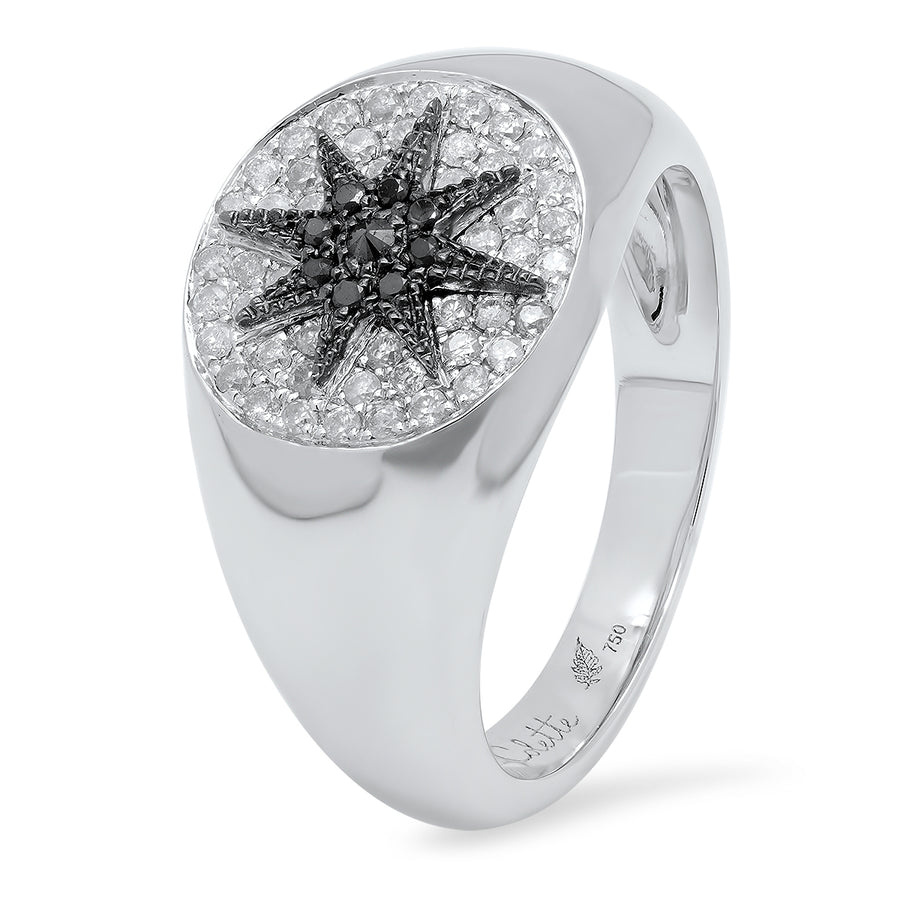 Glow Signet Ring | White & Black Diamond Pavé | 18K Gold | Galaxia | Colette Jewelry