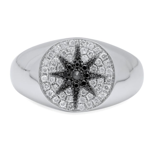 Glow Signet Ring in White & Black Diamond Pavé, 18K Gold, Galaxia — Colette Jewelry