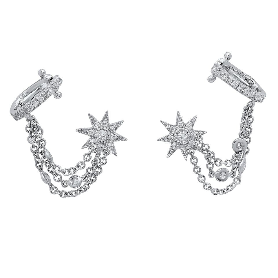 Glow Star Cuff & Chain Earring | 18K White Gold & White Diamonds | Colette Jewelry