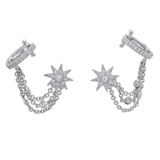 Glow Star Cuff & Chain Earring | 18K White Gold & White Diamonds | Colette Jewelry