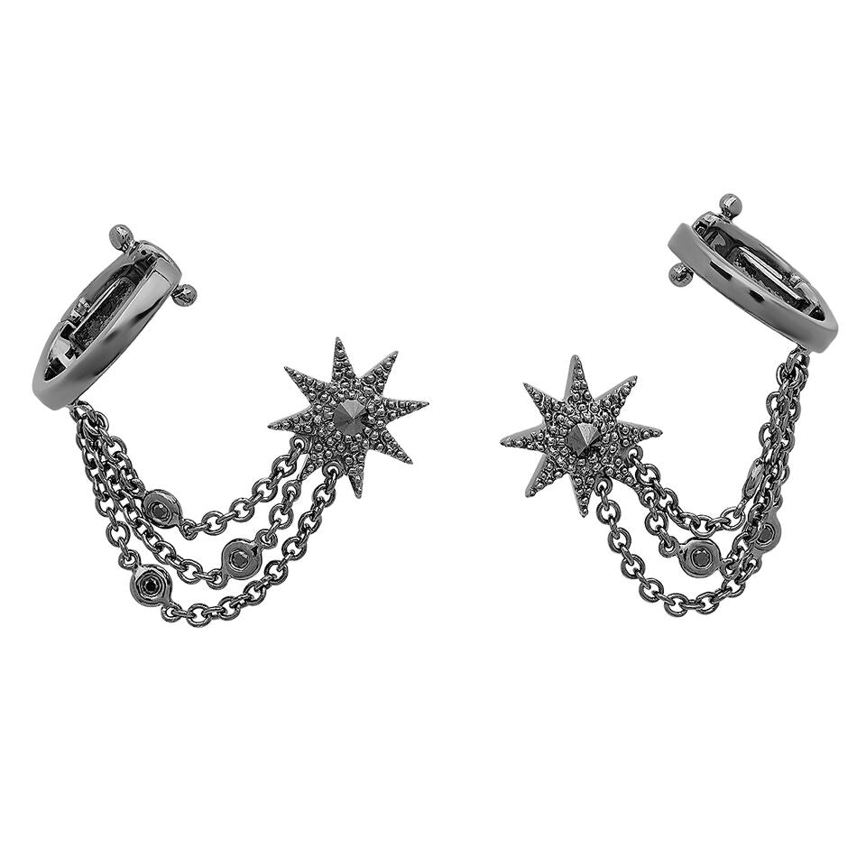 Glow Star Cuff & Chain Black Diamond Earring 18K Black Gold | Colette Jewelry