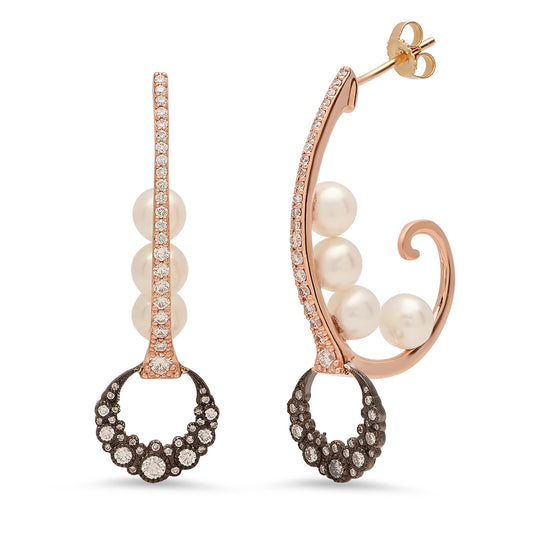 Moon and Pearl Hoop Earrings in 18K Gold — Colette Jewelry