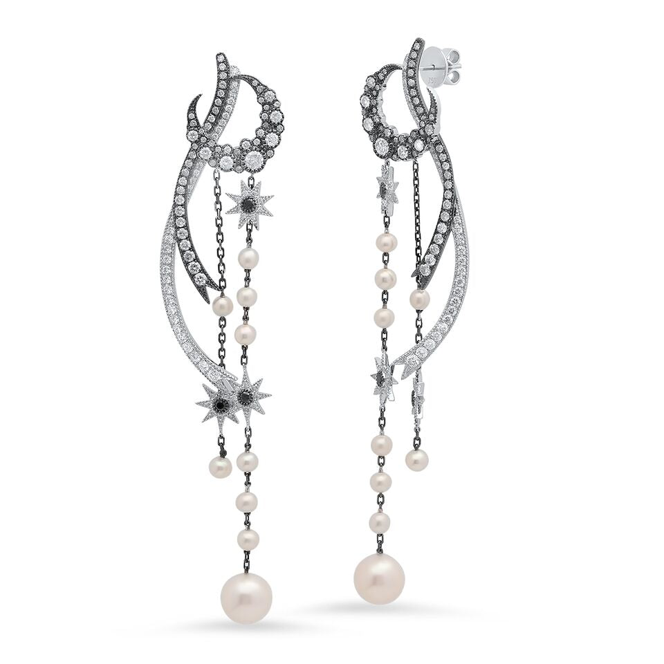 Moon Shadow Duster Earrings | 18K Gold & Diamond Studs | Colette Jewelry