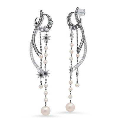 Moon Shadow Duster Earrings in 18K gold with white diamond — Colette Jewelry
