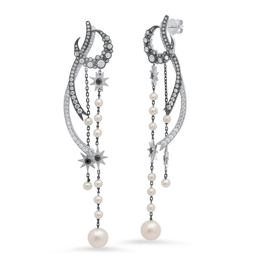 Moon Shadow Duster Earrings | 18K Gold & Diamond Studs | Colette Jewelry