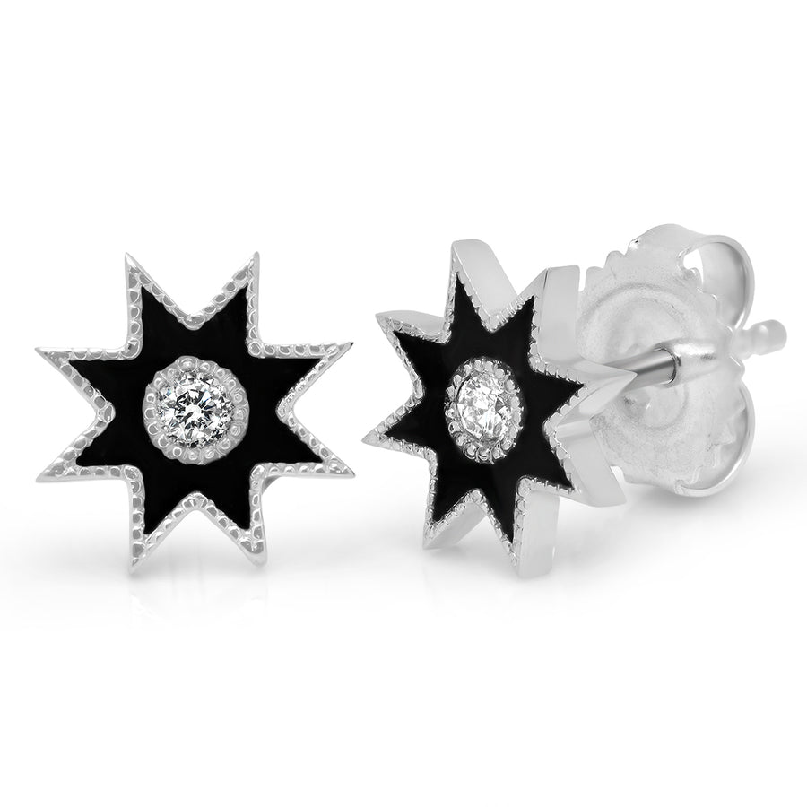 Classic Enamel Studs | 18K White Gold & Diamonds | Galaxia | Colette Jewelry