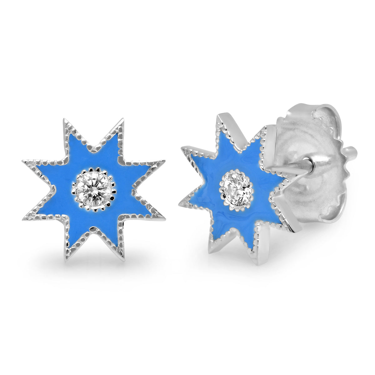 Classic Enamel Studs | 18K White Gold & Diamonds | Galaxia | Colette Jewelry