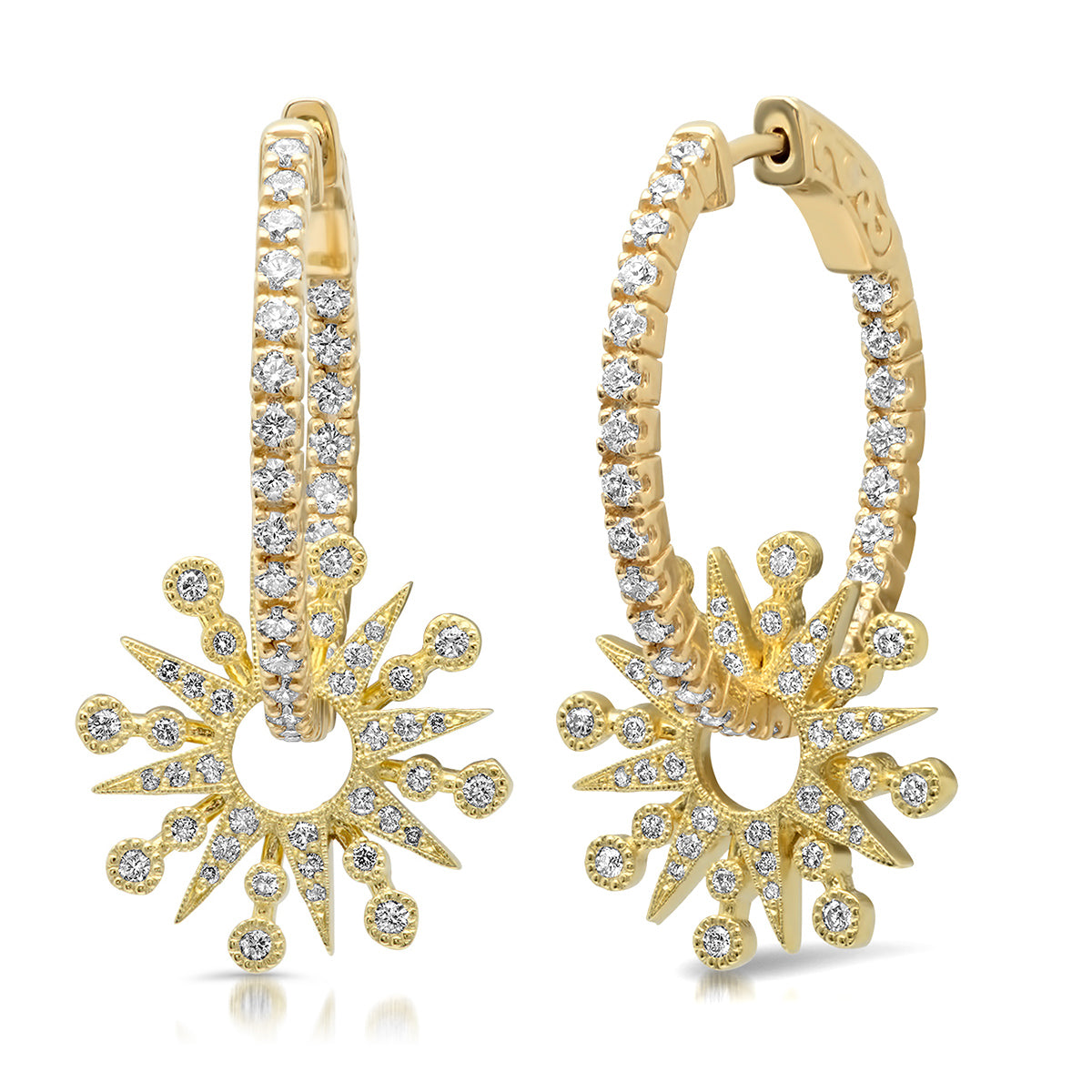 Star Hoop Earrings Three Colors 18K Gold Diamond & Gemstone Colette Jewelry