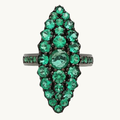 Jeanne D'Arc Marquise Cluster Emerald Ring in 18K gold with diamond — Colette Jewelry