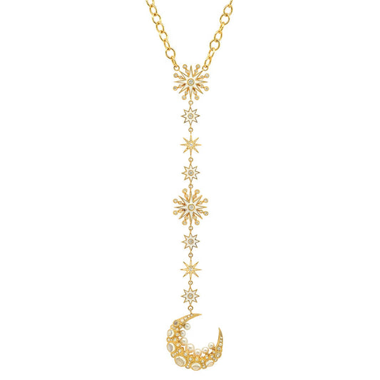 Moon Cage Necklace | 18K Gold, Diamonds & Akoya Pearl | Colette Jewelry