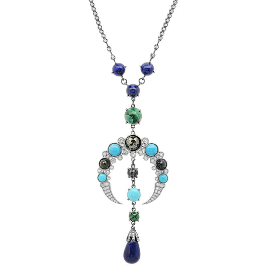 Moon Necklace | 18K Black Gold, Diamonds & Emerald | Colette Jewelry