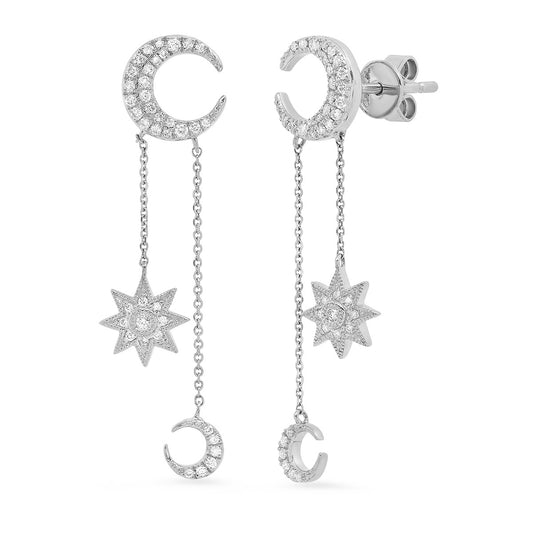 Mini Galaxia Moon Drop Earrings 18K Gold White Diamonds | Colette Jewelry