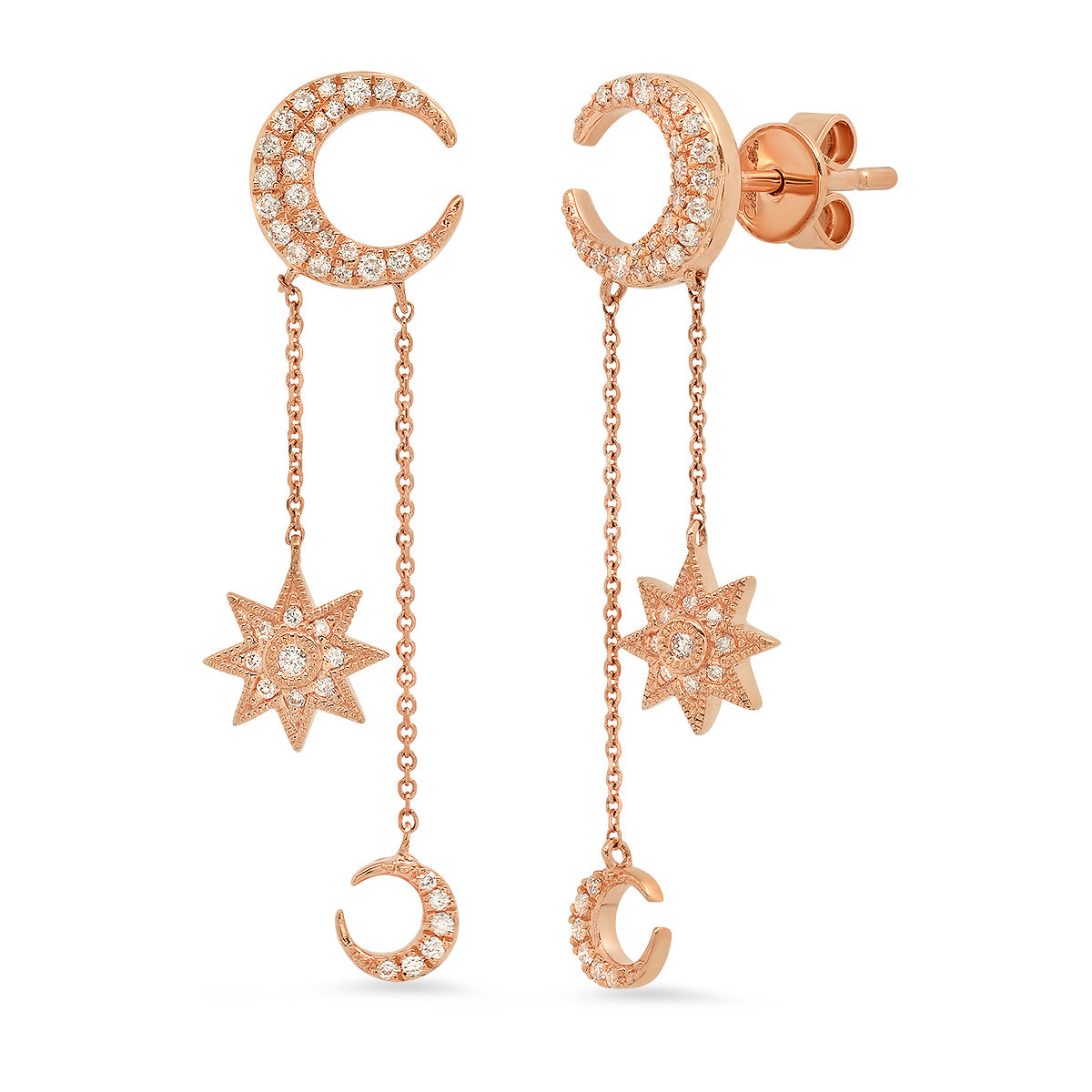 Mini Galaxia Moon Drop Earrings 18K Gold White Diamonds | Colette Jewelry