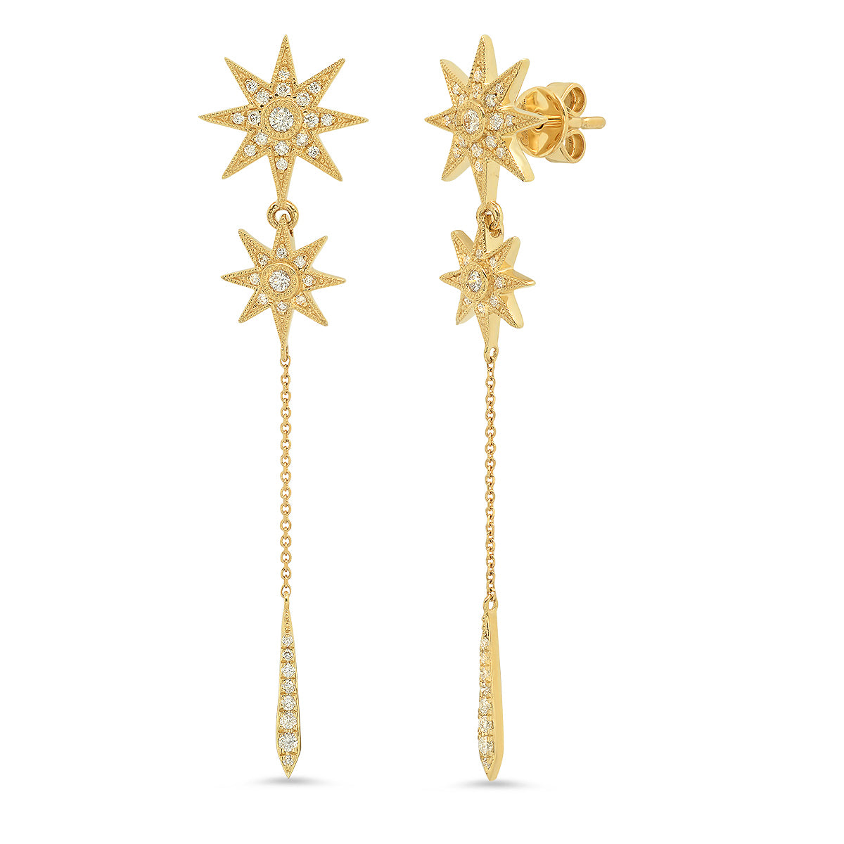 Mini Double Star Drop Earrings 18K Gold White Diamonds Galaxia | Colette Jewelry