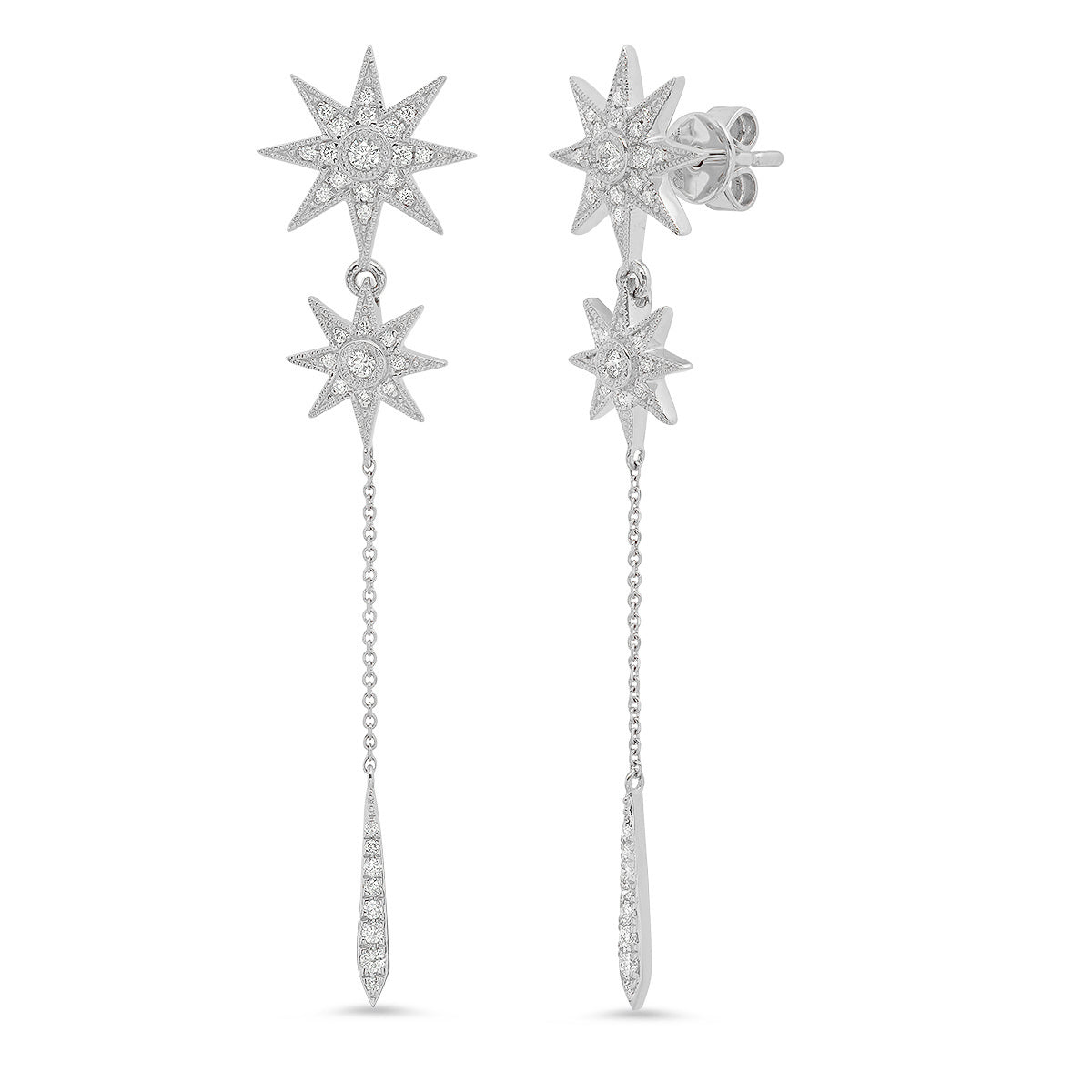Mini Double Star Drop Earrings 18K Gold White Diamonds Galaxia | Colette Jewelry