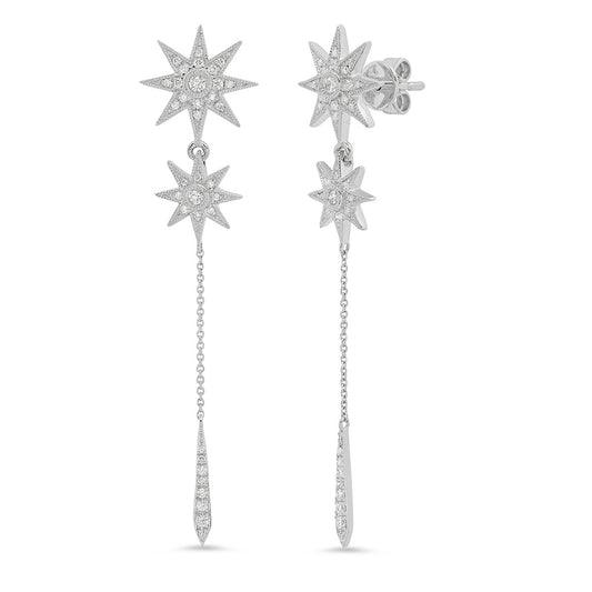 Mini Double Star Drop Earrings 18K Gold White Diamonds Galaxia | Colette Jewelry