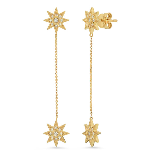 Mini Galaxia Star Studs with Drop | 18K Gold & Diamond Earrings | Colette Jewelry