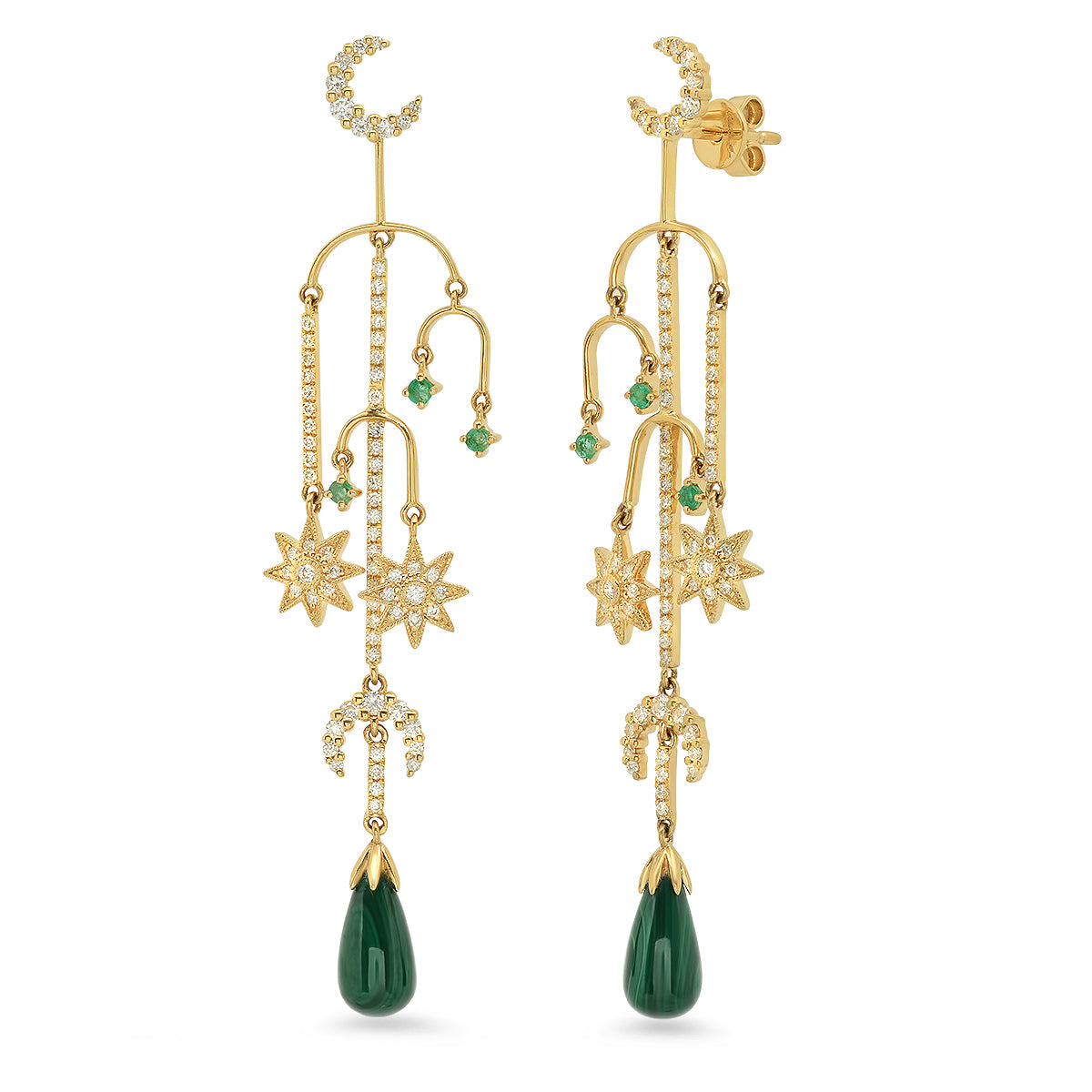 Mini Mobile Earrings | 18K Gold, Diamonds & Emeralds | Galaxia | Colette Jewelry