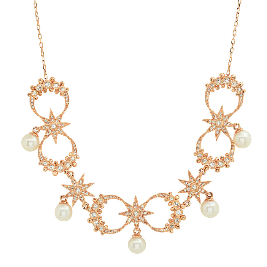 Star & Moon Necklace | 18K White Gold, Diamonds & Tahitian Pearl | Galaxia | Colette Jewelry