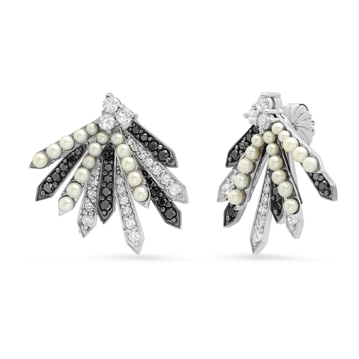 Half Penacho Earrings – Black & White Diamonds, Pearl | Colette Jewelry