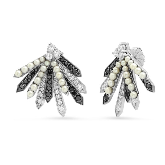 Half Penacho Earrings – Black & White Diamonds, Pearl | Colette Jewelry