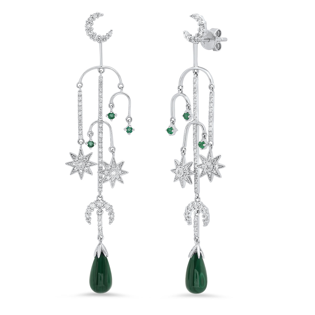 Mini Mobile Earrings | 18K Gold, Diamonds & Emeralds | Galaxia | Colette Jewelry