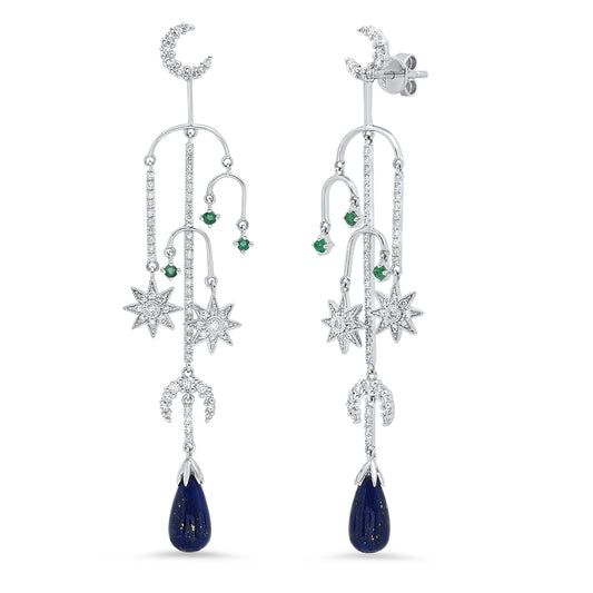Mini Mobile Earrings | 18K Gold, Diamonds & Emeralds | Galaxia | Colette Jewelry