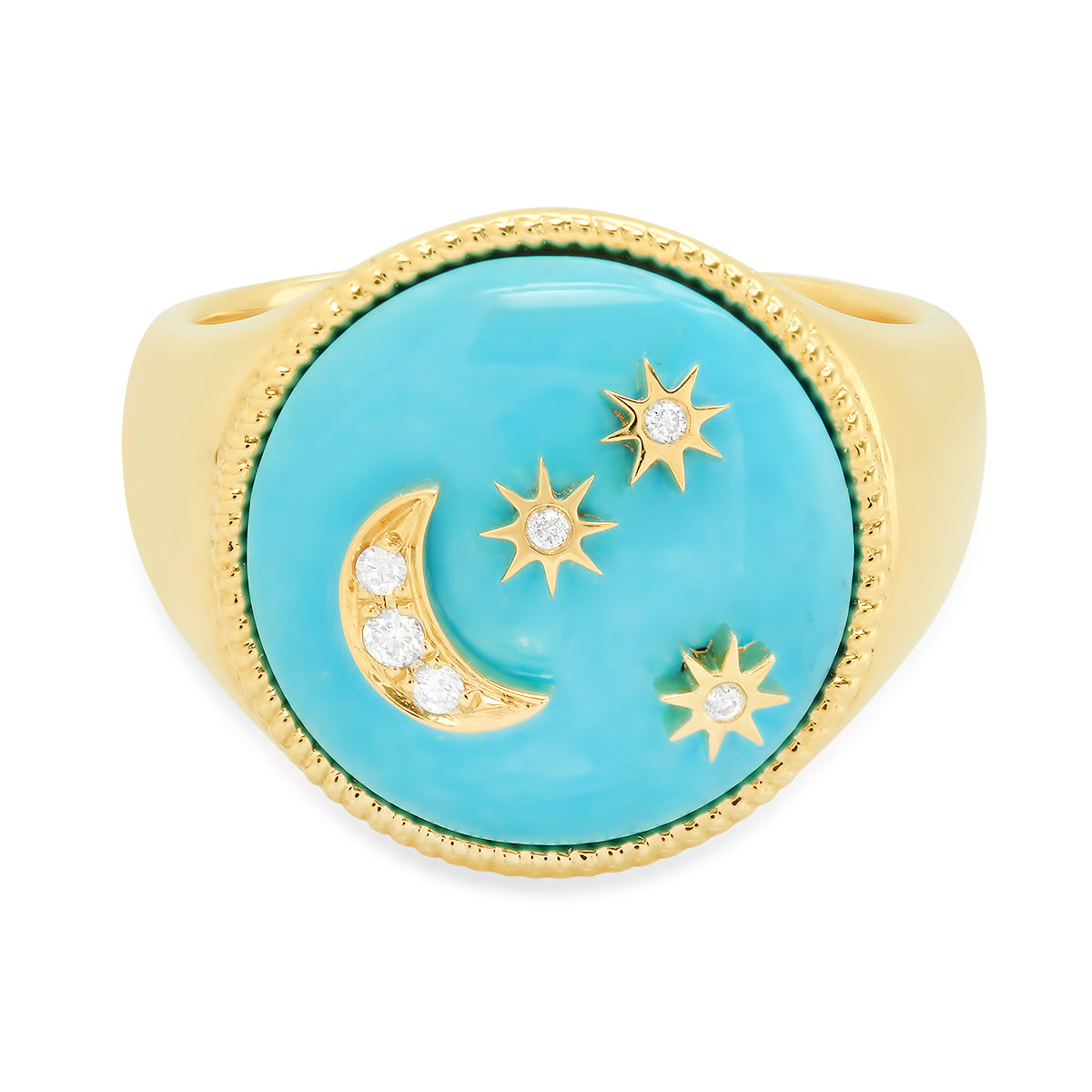 Moon and Stars Signet Ring in Turquoise Hardstone | Twinkle Galaxia | Colette Jewelry
