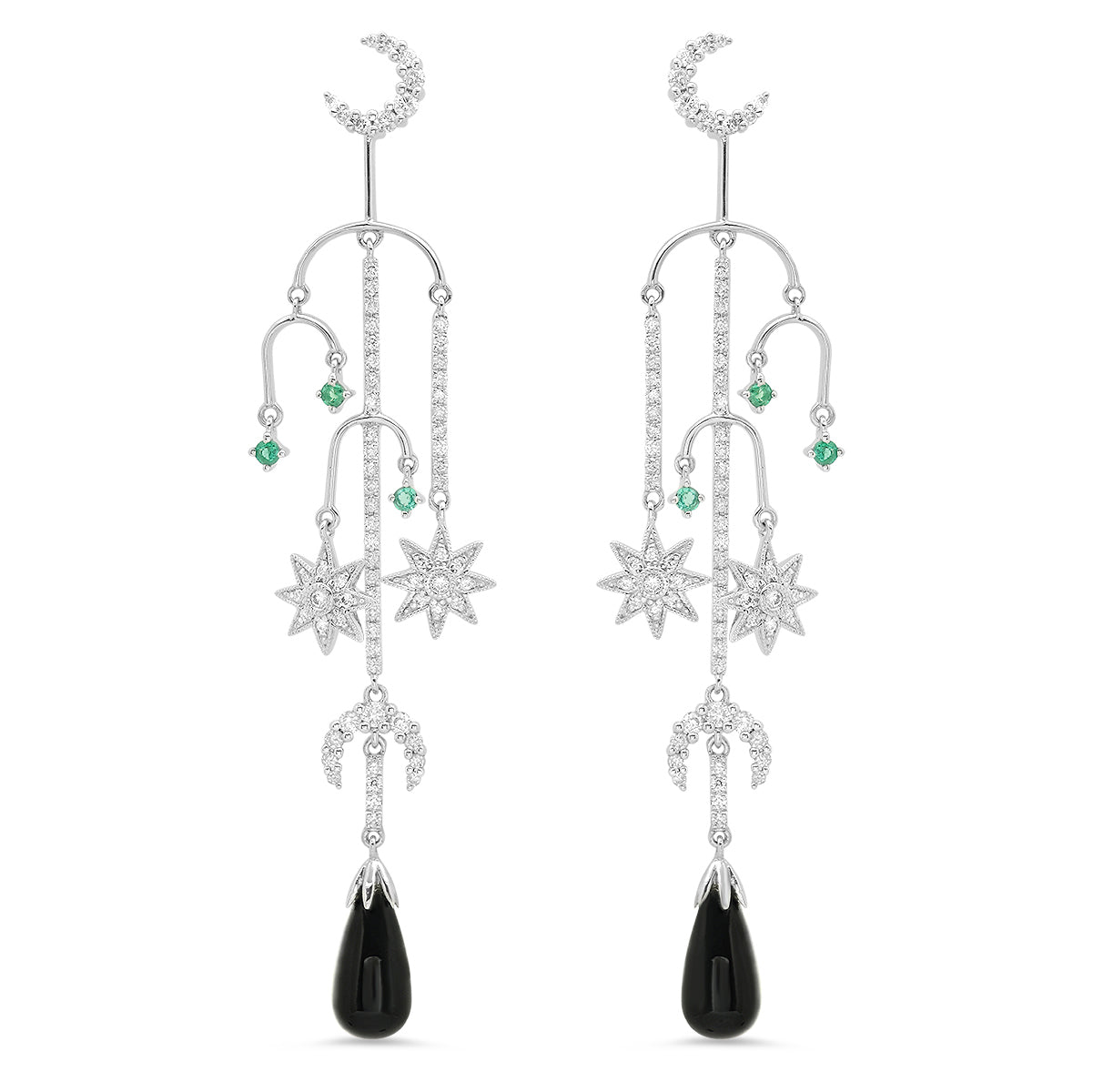 Mini Mobile Earrings | 18K Gold, Diamonds & Emeralds | Galaxia | Colette Jewelry