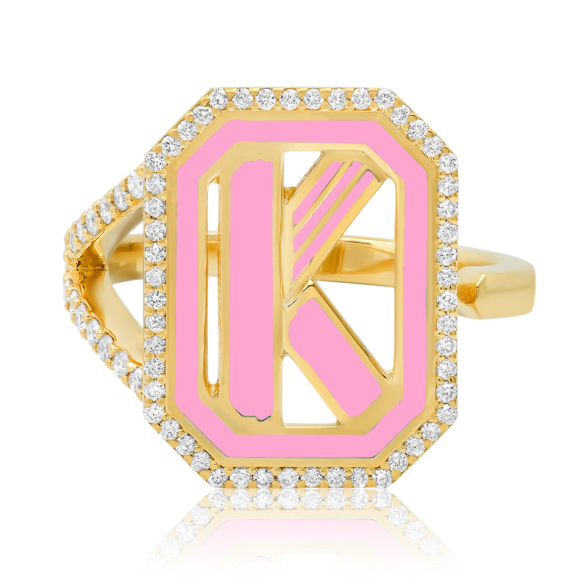 Gatsby Initial Ring with Diamonds in 18K Gold – Fifteen Colors | Colette Jewelry
