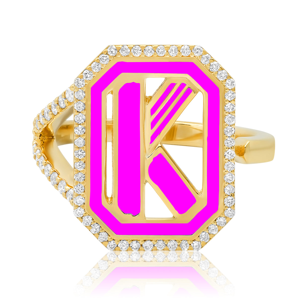 Gatsby Initial Ring with Diamonds in 18K Gold – Fifteen Colors | Colette Jewelry