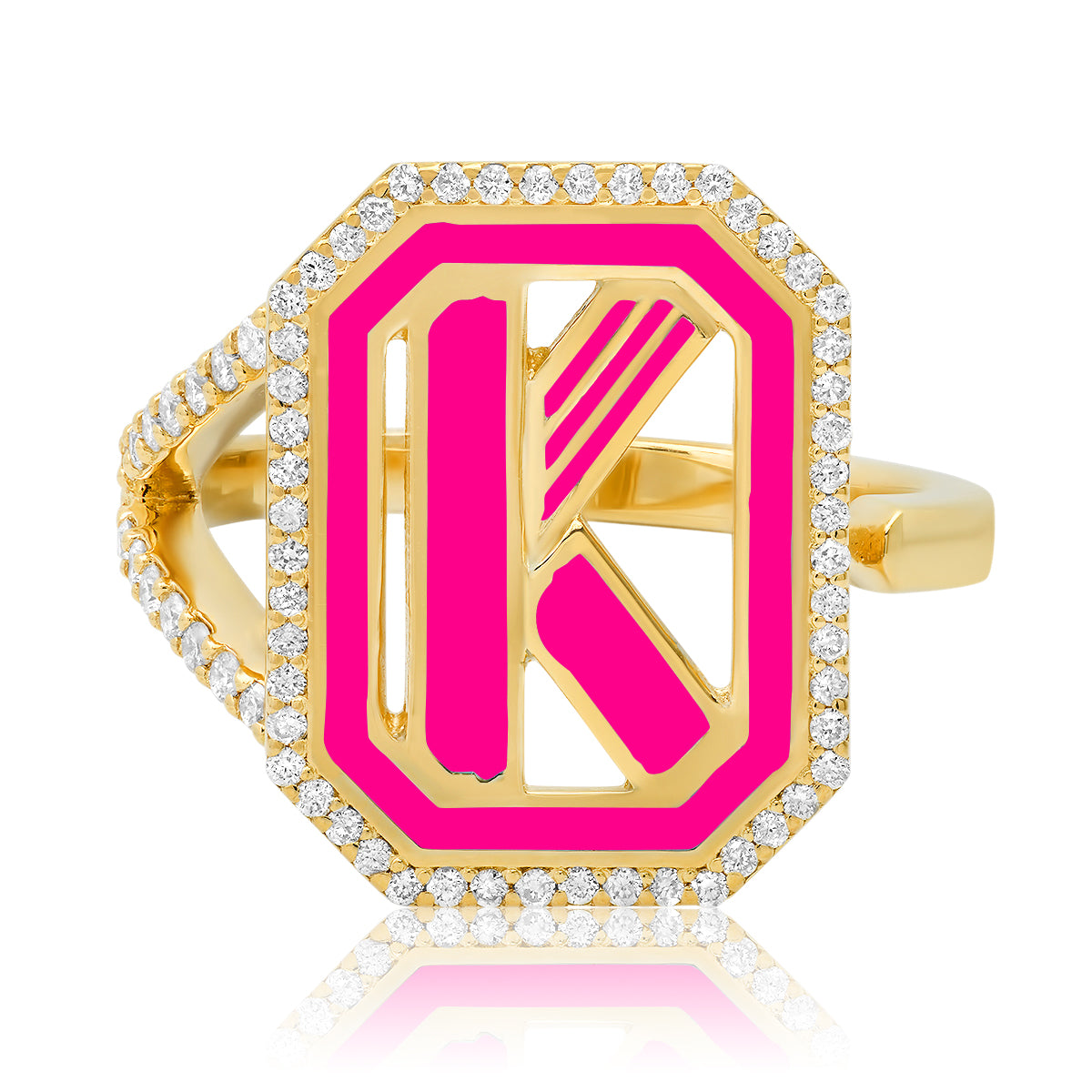 Gatsby Initial Ring with Diamonds in 18K Gold – Fifteen Colors | Colette Jewelry