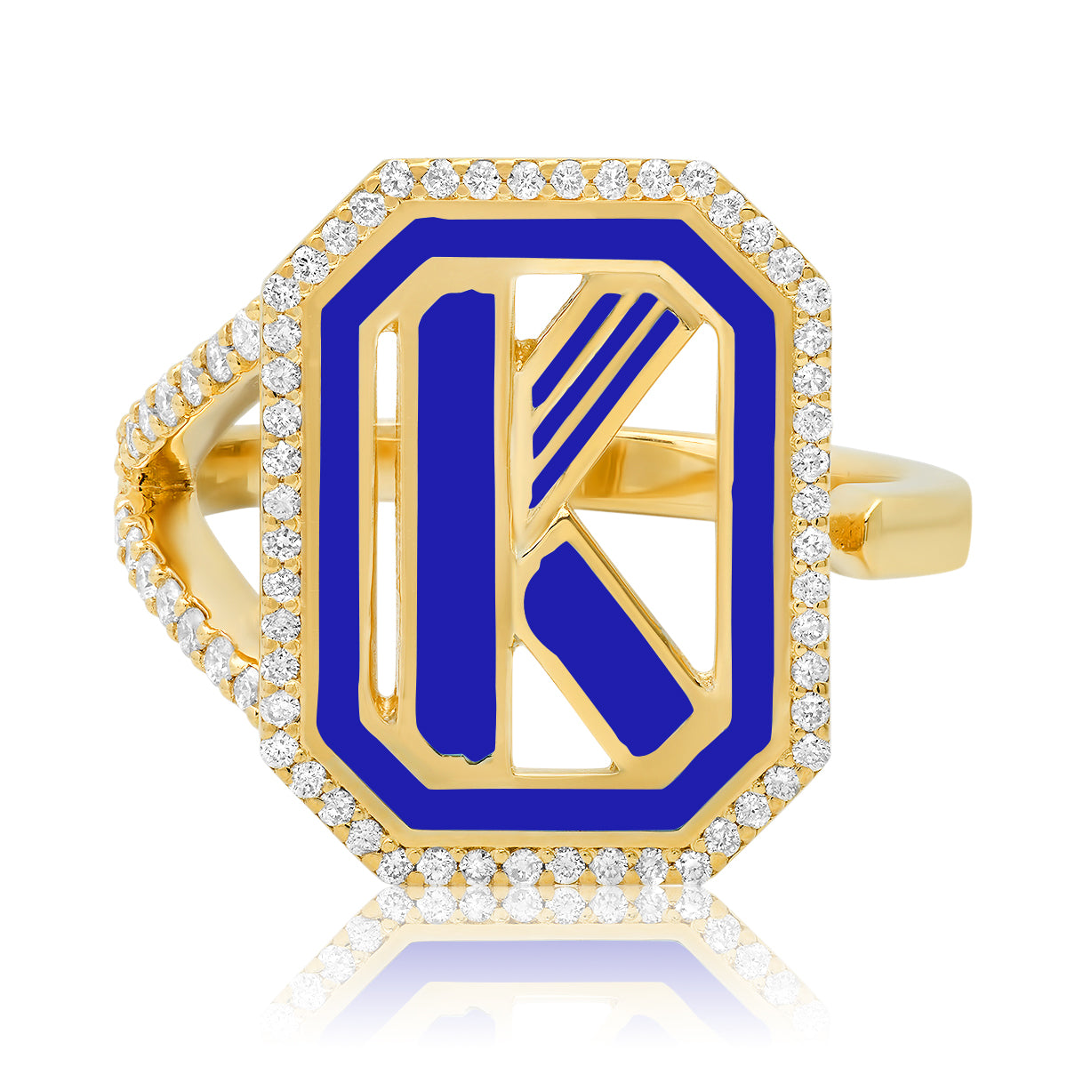 Gatsby Initial Ring with Diamonds in 18K Gold – Fifteen Colors | Colette Jewelry