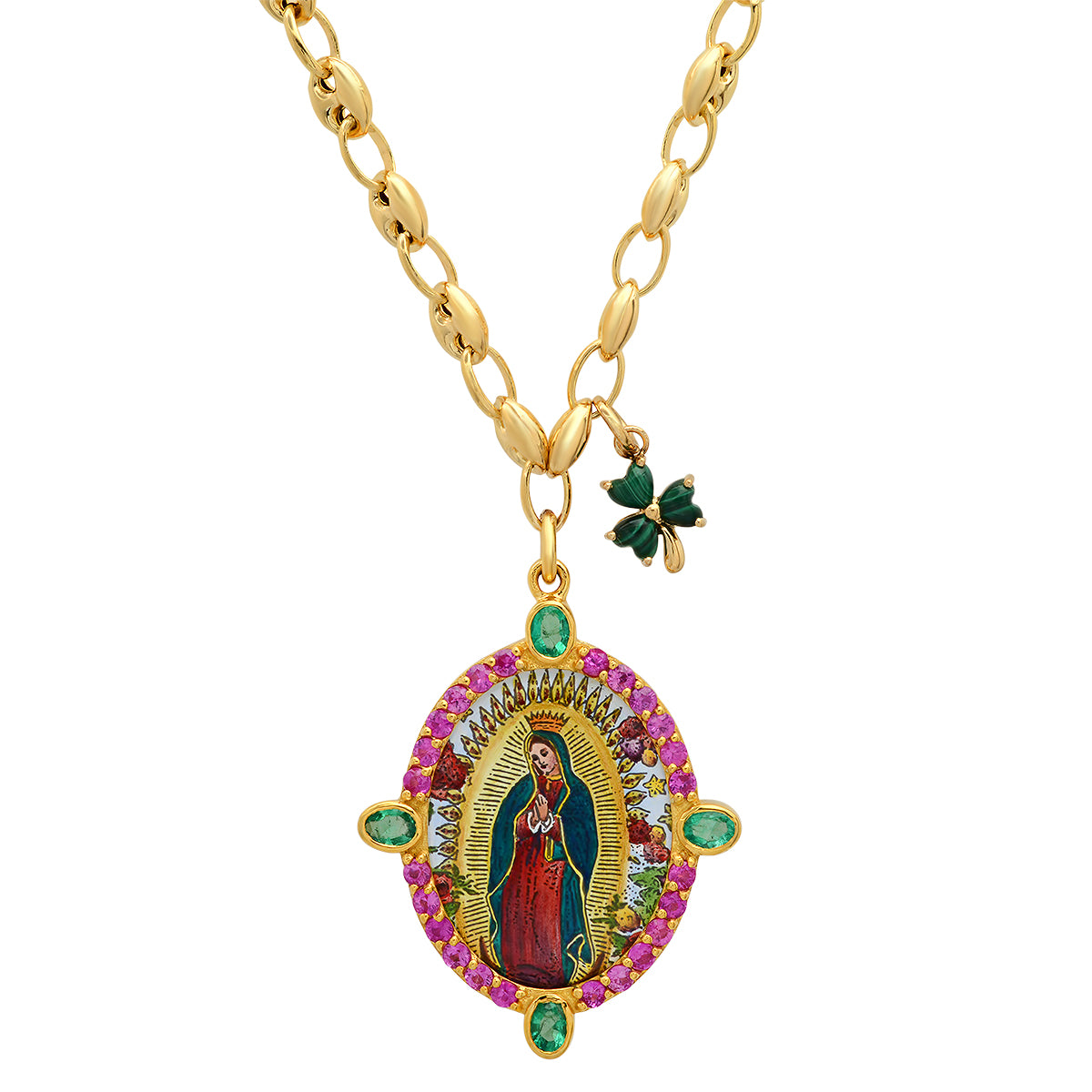 Madonna & Green Clover Necklace in 18K Gold with diamond — Colette Jewelry