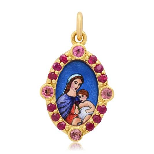Madonna with Child Mini Medal Necklace 18K Gold | Santos y Cielos | Colette Jewelry