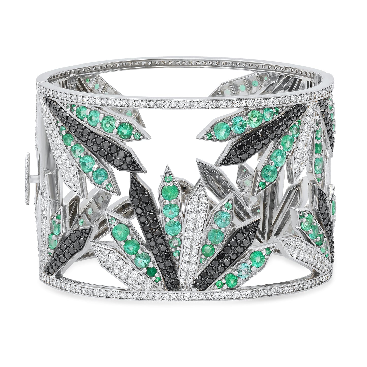 Penacho Large Emerald & Diamond Cuff Bracelet in 18K White Gold | Colette Jewelry