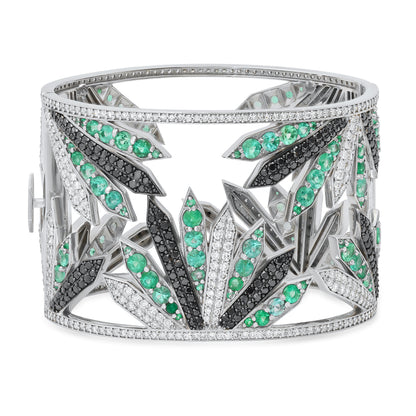 Penacho Large Emerald & Diamond Cuff Bracelet in 18K White Gold with black diamond — Colette Jewelry