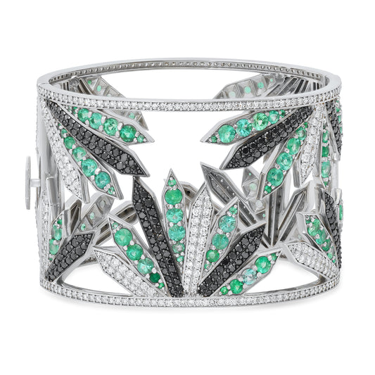 Penacho Large Emerald & Diamond Cuff Bracelet in 18K White Gold | Colette Jewelry