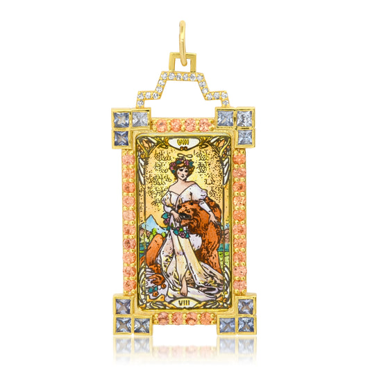 The Strength Tarot Pendant 18K Gold Diamond Colette Jewelry