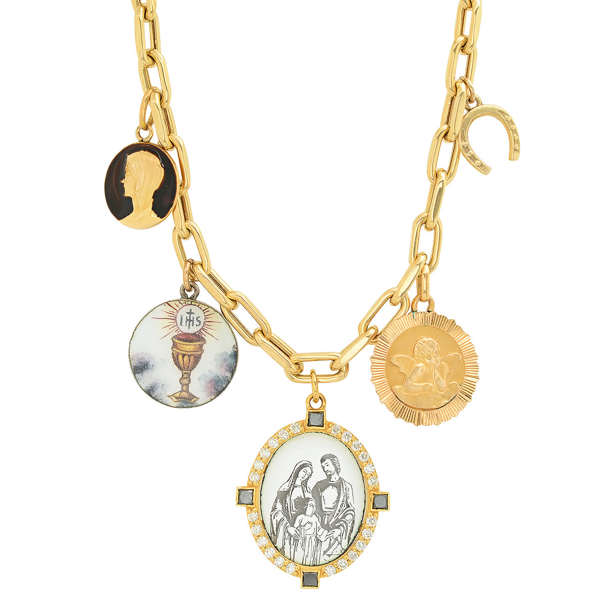 Lucky Charm Necklace in 18K Gold with Mixed Stones with diamond — Colette Jewelry