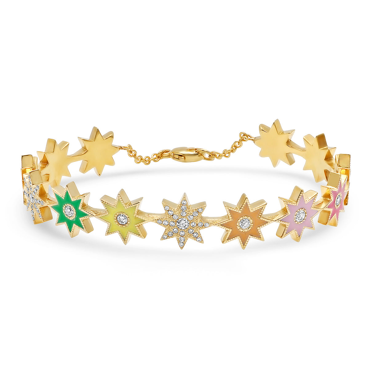 Multi-Color Twinckle Star Bracelet in 18K Gold with Mixed Gemstones with diamond — Colette Jewelry