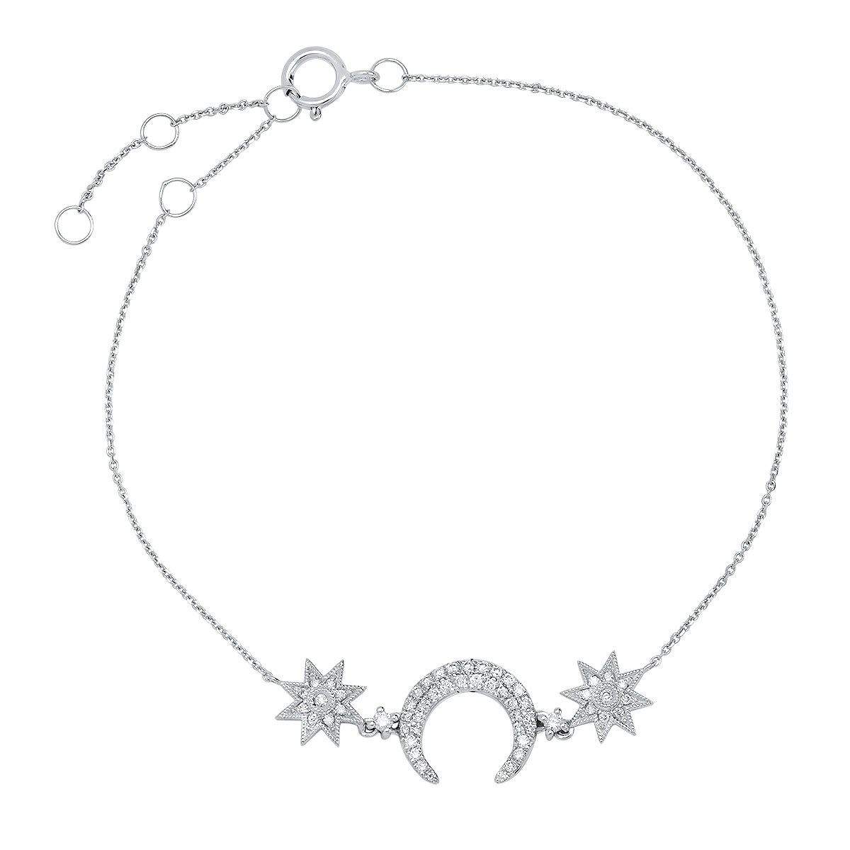 Moon and Star Bracelet Three Colors 18K Gold Diamonds Galaxia Colette Jewelry