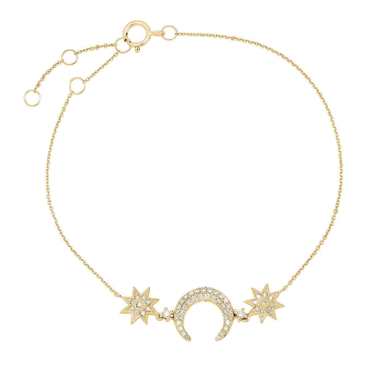 Moon and Star Bracelet Three Colors 18K Gold Diamonds Galaxia Colette Jewelry