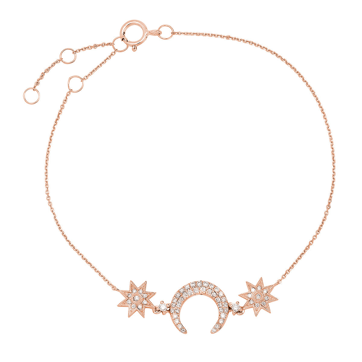 Moon and Star Bracelet Three Colors 18K Gold Diamonds Galaxia Colette Jewelry