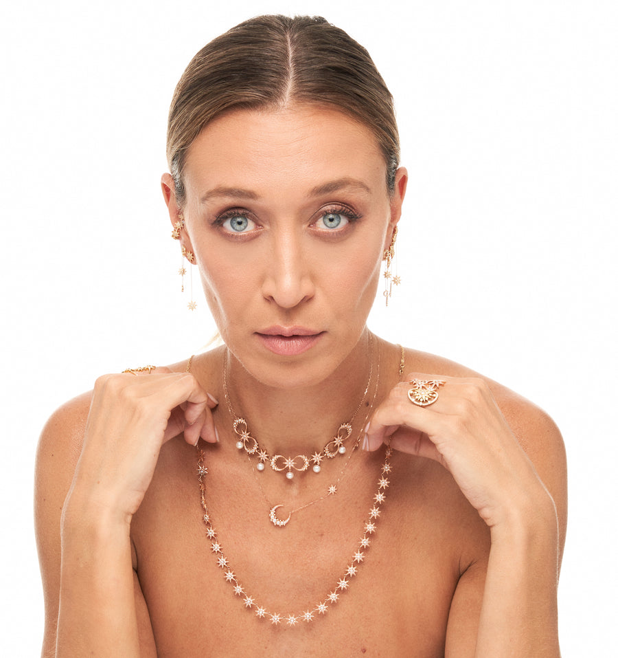 Star & Moon Necklace | 18K White Gold, Diamonds & Tahitian Pearl | Galaxia | Colette Jewelry