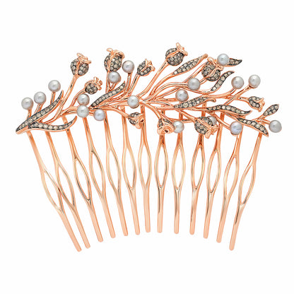 Pink Thistle Side Hair Comb in 18K Gold Head Piece with white diamond — Colette Jewelry